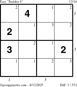 The grouppuzzles.com Easy Sudoku-4 puzzle for Tuesday August 12, 2025 with all 3 steps marked