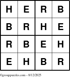 The grouppuzzles.com Answer grid for the Herb puzzle for Tuesday August 12, 2025