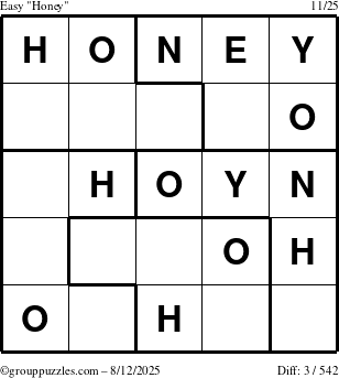 The grouppuzzles.com Easy Honey puzzle for Tuesday August 12, 2025
