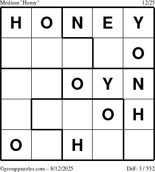 The grouppuzzles.com Medium Honey puzzle for Tuesday August 12, 2025