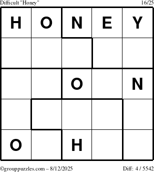 The grouppuzzles.com Difficult Honey puzzle for Tuesday August 12, 2025