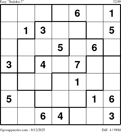 The grouppuzzles.com Easy Sudoku-7 puzzle for Tuesday August 12, 2025
