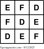 The grouppuzzles.com Answer grid for the TicTac-DEF puzzle for Tuesday August 12, 2025