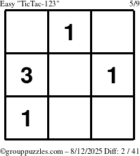 The grouppuzzles.com Easy TicTac-123 puzzle for Tuesday August 12, 2025