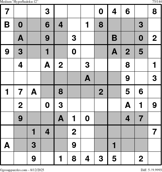The grouppuzzles.com Medium HyperSudoku-12 puzzle for Tuesday August 12, 2025