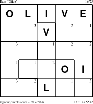 The grouppuzzles.com Easy Olive puzzle for Friday July 17, 2026 with the first 3 steps marked