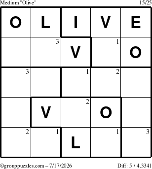 The grouppuzzles.com Medium Olive puzzle for Friday July 17, 2026 with the first 3 steps marked