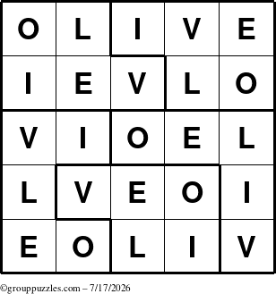 The grouppuzzles.com Answer grid for the Olive puzzle for Friday July 17, 2026