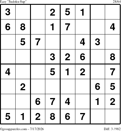 The grouppuzzles.com Easy Sudoku-8up puzzle for Friday July 17, 2026