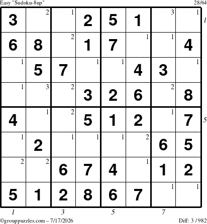 The grouppuzzles.com Easy Sudoku-8up puzzle for Friday July 17, 2026 with all 3 steps marked