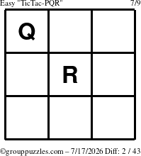 The grouppuzzles.com Easy TicTac-PQR puzzle for Friday July 17, 2026