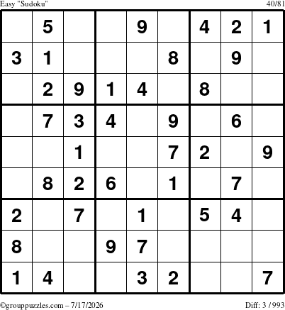 The grouppuzzles.com Easy Sudoku puzzle for Friday July 17, 2026