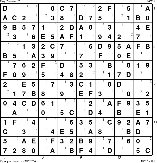 The grouppuzzles.com Easy Sudoku-16 puzzle for Friday July 17, 2026 with all 3 steps marked