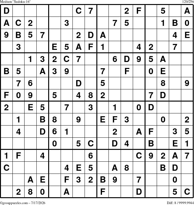 The grouppuzzles.com Medium Sudoku-16 puzzle for Friday July 17, 2026