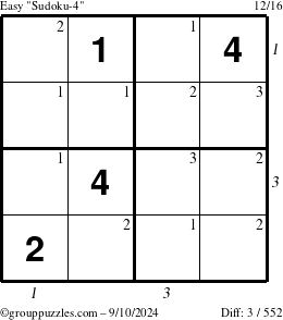 The grouppuzzles.com Easy Sudoku-4 puzzle for Tuesday September 10, 2024 with all 3 steps marked