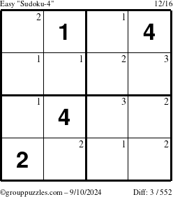 The grouppuzzles.com Easy Sudoku-4 puzzle for Tuesday September 10, 2024 with the first 3 steps marked