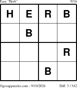 The grouppuzzles.com Easy Herb puzzle for Tuesday September 10, 2024