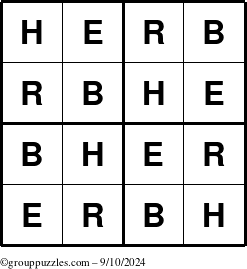 The grouppuzzles.com Answer grid for the Herb puzzle for Tuesday September 10, 2024