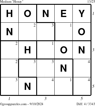 The grouppuzzles.com Medium Honey puzzle for Tuesday September 10, 2024 with all 4 steps marked