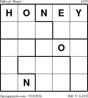 The grouppuzzles.com Difficult Honey puzzle for Tuesday September 10, 2024