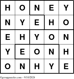 The grouppuzzles.com Answer grid for the Honey puzzle for Tuesday September 10, 2024