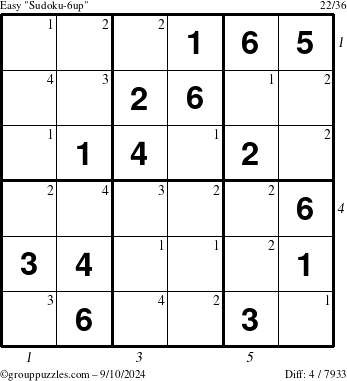 The grouppuzzles.com Easy Sudoku-6up puzzle for Tuesday September 10, 2024 with all 4 steps marked