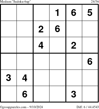 The grouppuzzles.com Medium Sudoku-6up puzzle for Tuesday September 10, 2024