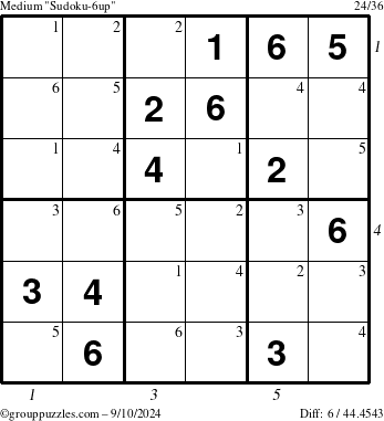 The grouppuzzles.com Medium Sudoku-6up puzzle for Tuesday September 10, 2024 with all 6 steps marked