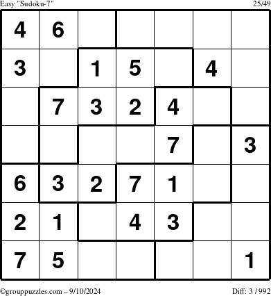 The grouppuzzles.com Easy Sudoku-7 puzzle for Tuesday September 10, 2024