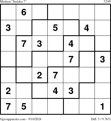 The grouppuzzles.com Medium Sudoku-7 puzzle for Tuesday September 10, 2024