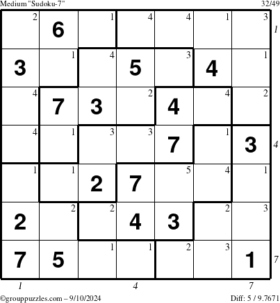 The grouppuzzles.com Medium Sudoku-7 puzzle for Tuesday September 10, 2024 with all 5 steps marked