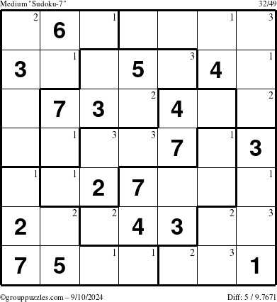 The grouppuzzles.com Medium Sudoku-7 puzzle for Tuesday September 10, 2024 with the first 3 steps marked