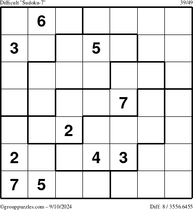 The grouppuzzles.com Difficult Sudoku-7 puzzle for Tuesday September 10, 2024