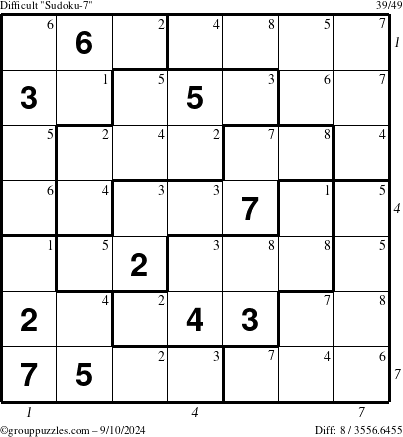 The grouppuzzles.com Difficult Sudoku-7 puzzle for Tuesday September 10, 2024 with all 8 steps marked