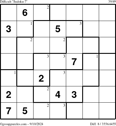 The grouppuzzles.com Difficult Sudoku-7 puzzle for Tuesday September 10, 2024 with the first 3 steps marked