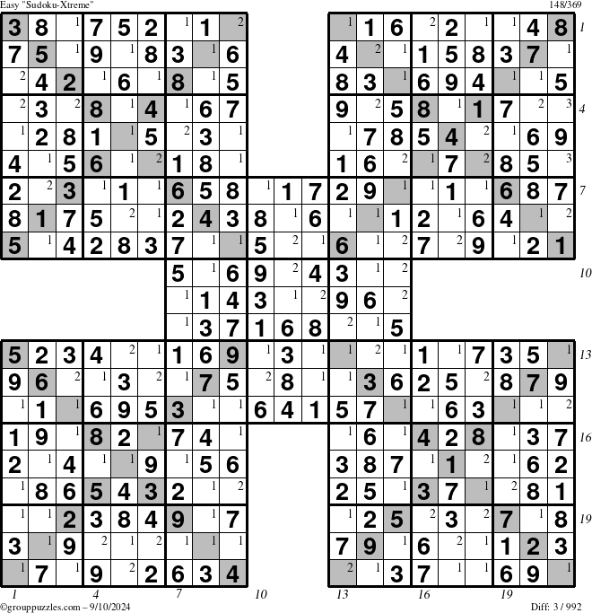 The grouppuzzles.com Easy Sudoku-Xtreme puzzle for Tuesday September 10, 2024 with all 3 steps marked