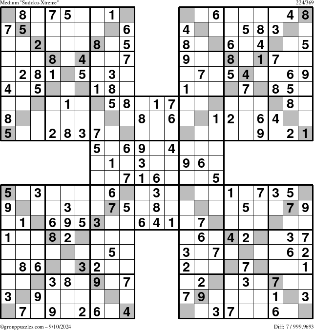 The grouppuzzles.com Medium Sudoku-Xtreme puzzle for Tuesday September 10, 2024