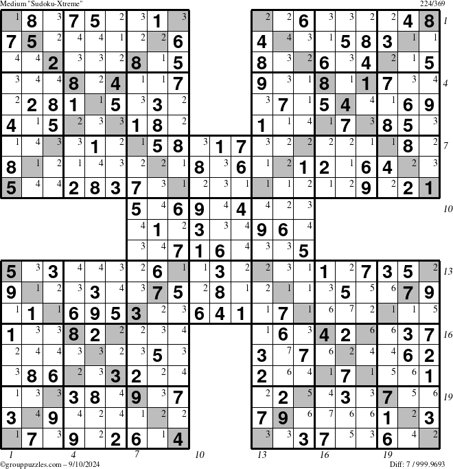 The grouppuzzles.com Medium Sudoku-Xtreme puzzle for Tuesday September 10, 2024 with all 7 steps marked