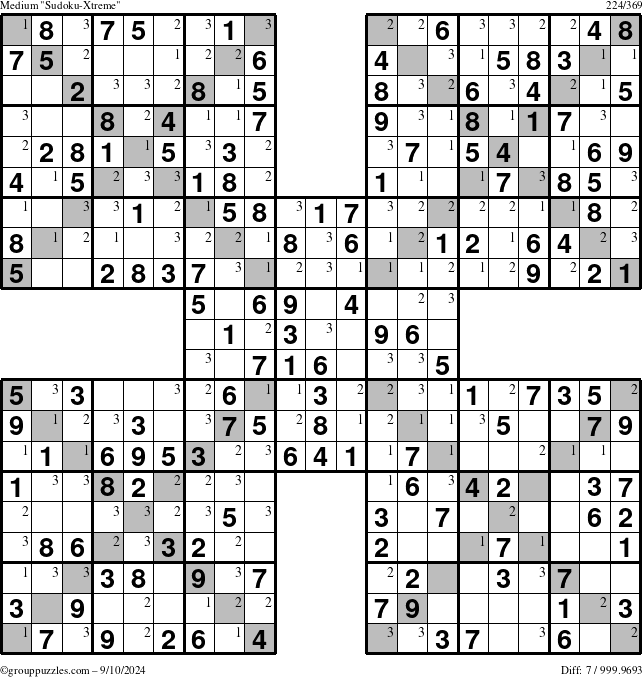 The grouppuzzles.com Medium Sudoku-Xtreme puzzle for Tuesday September 10, 2024 with the first 3 steps marked