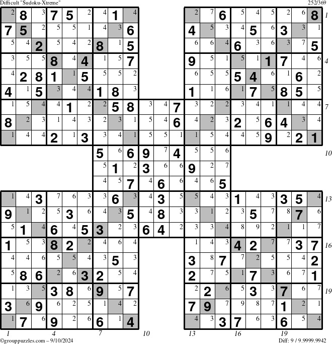 The grouppuzzles.com Difficult Sudoku-Xtreme puzzle for Tuesday September 10, 2024 with all 9 steps marked