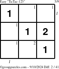 The grouppuzzles.com Easy TicTac-123 puzzle for Tuesday September 10, 2024 with all 2 steps marked