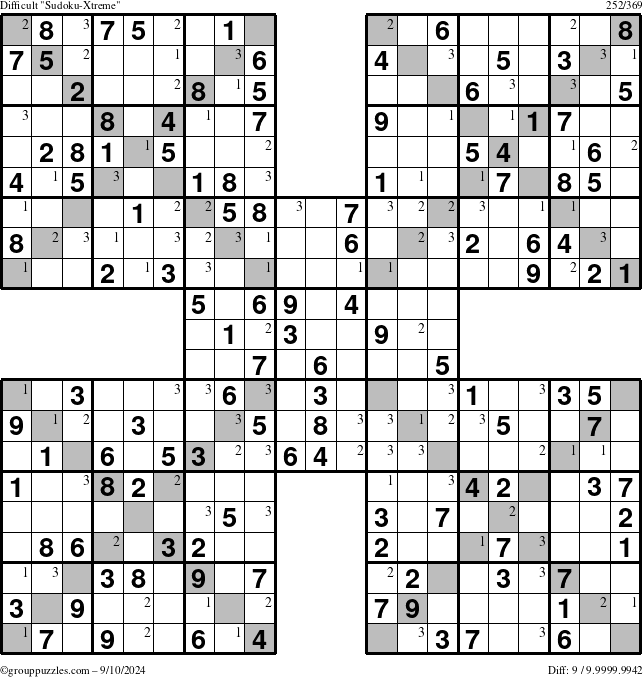 The grouppuzzles.com Difficult Sudoku-Xtreme puzzle for Tuesday September 10, 2024 with the first 3 steps marked