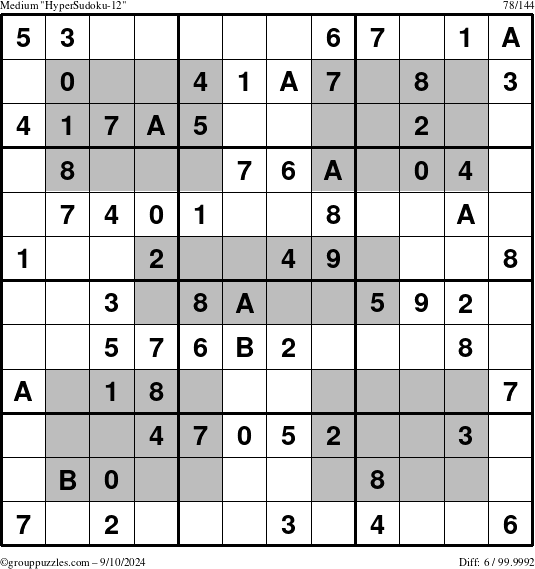 The grouppuzzles.com Medium HyperSudoku-12 puzzle for Tuesday September 10, 2024