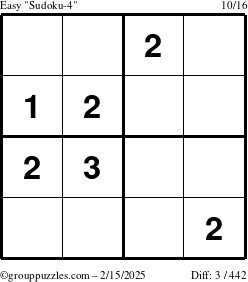 The grouppuzzles.com Easy Sudoku-4 puzzle for Saturday February 15, 2025