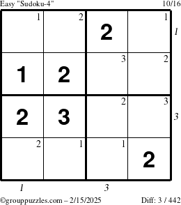 The grouppuzzles.com Easy Sudoku-4 puzzle for Saturday February 15, 2025 with all 3 steps marked