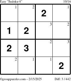 The grouppuzzles.com Easy Sudoku-4 puzzle for Saturday February 15, 2025 with the first 3 steps marked