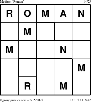 The grouppuzzles.com Medium Roman puzzle for Saturday February 15, 2025