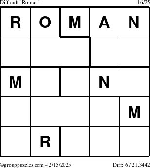 The grouppuzzles.com Difficult Roman puzzle for Saturday February 15, 2025