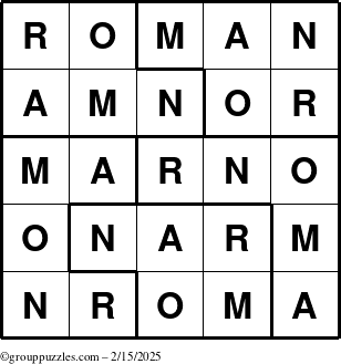 The grouppuzzles.com Answer grid for the Roman puzzle for Saturday February 15, 2025