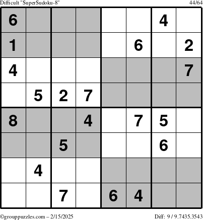 The grouppuzzles.com Difficult SuperSudoku-8 puzzle for Saturday February 15, 2025